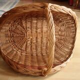 Large handmade solid wicker braided firewood basket, vintage from the 80s