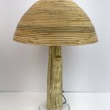 Pair of Hollywood Regency Rattan and Brass Cactus Lamps, Italy, 1990s