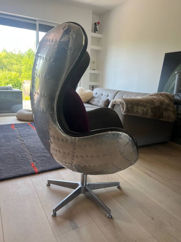 Fauteuil design Aviator en aluminium riveté – Style industriel loft