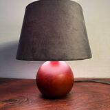 Small walnut wood ball lamp with velvet shade