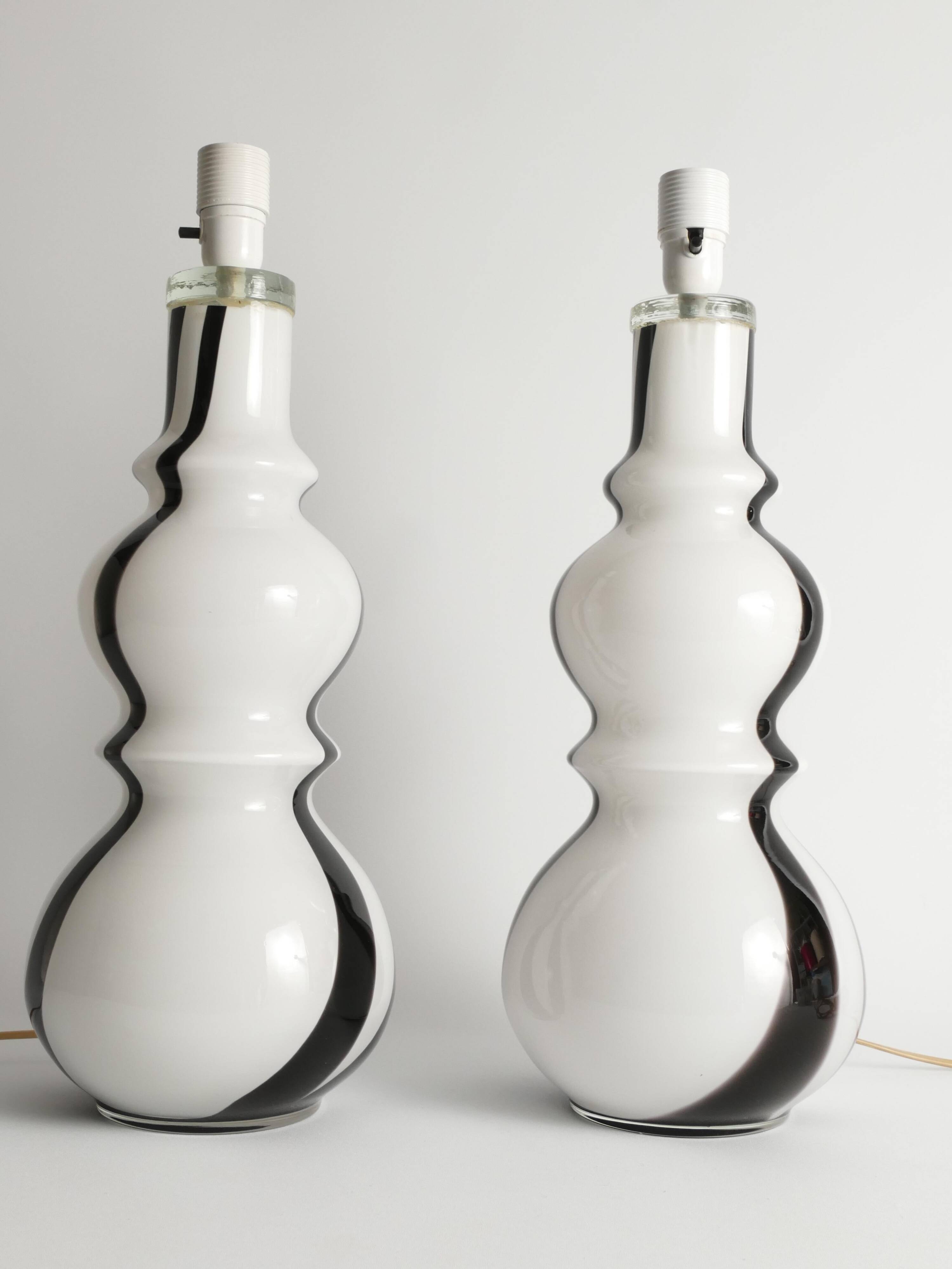 Sculptural Art Glass Murano Style Table Lamps, Black & White, 1960s, Set of 2