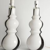 Sculptural Art Glass Murano Style Table Lamps, Black & White, 1960s, Set of 2