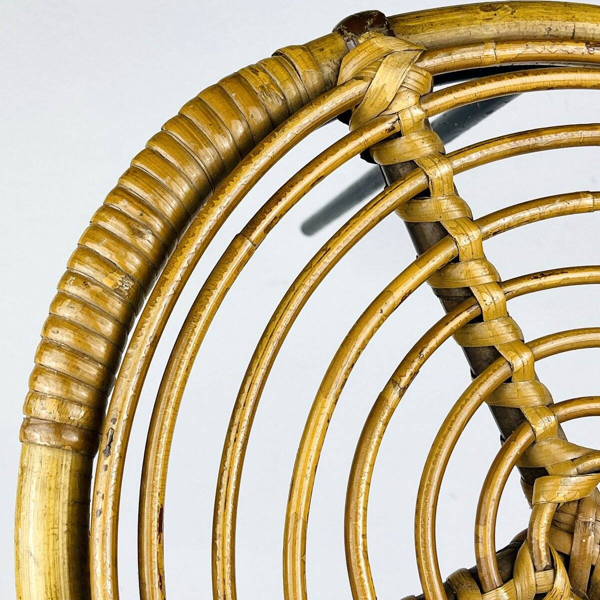 Vintage bamboo and metal stool, Italy, 1950s