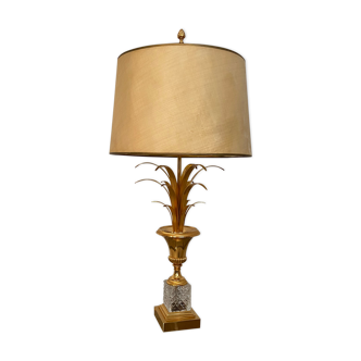 Lampe palmier laiton et socle cristal, Boulanger, Belgique, 1970