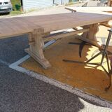 Solid oak monastery table with two extensions