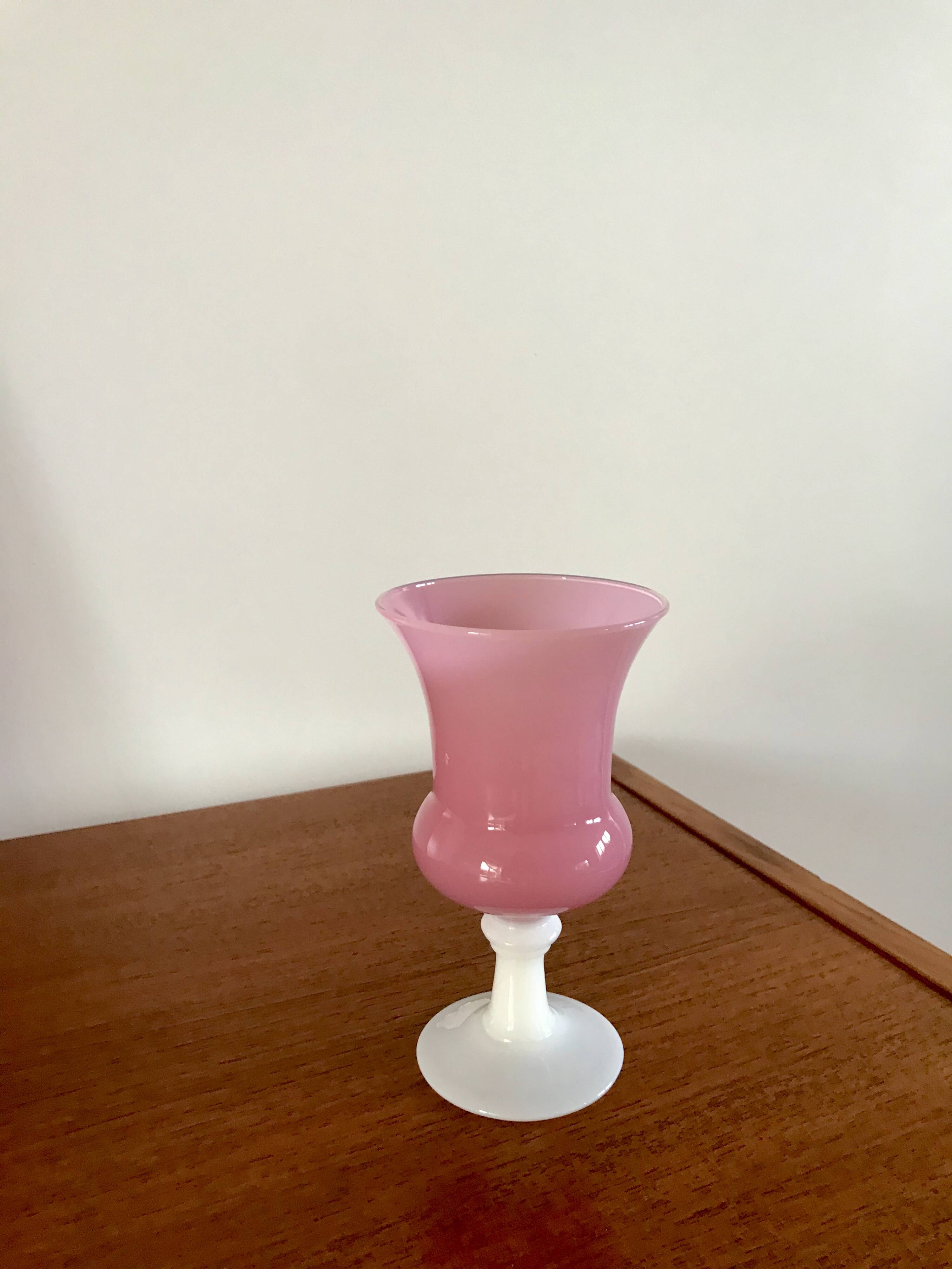 chalice vase in pink opaline 70s