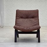 1970s, Danish loungechair by Farstrup, leather, canvas, bent wood.
