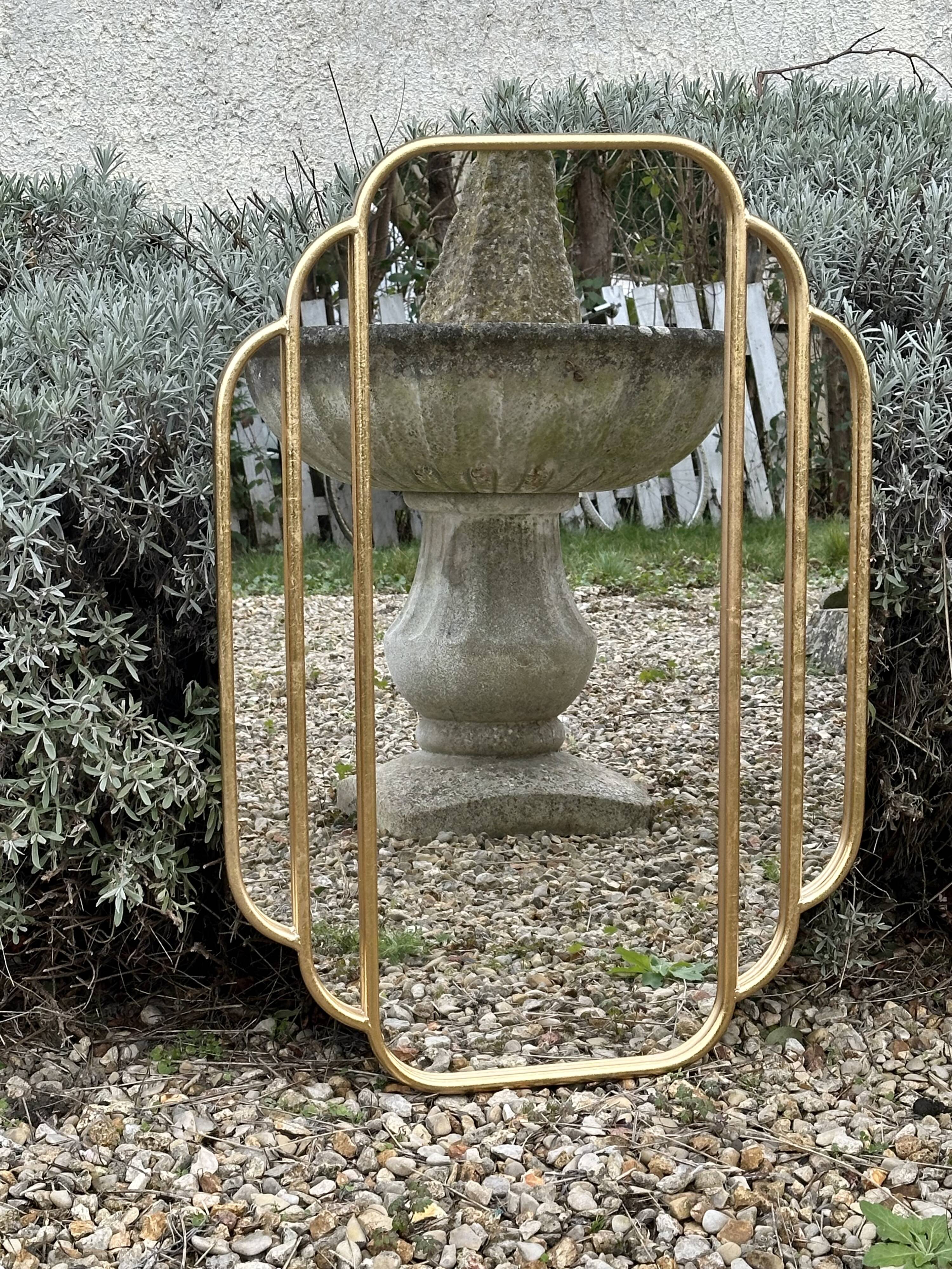 Art Deco style mirror in patinated gold iron 85 x 60 cm