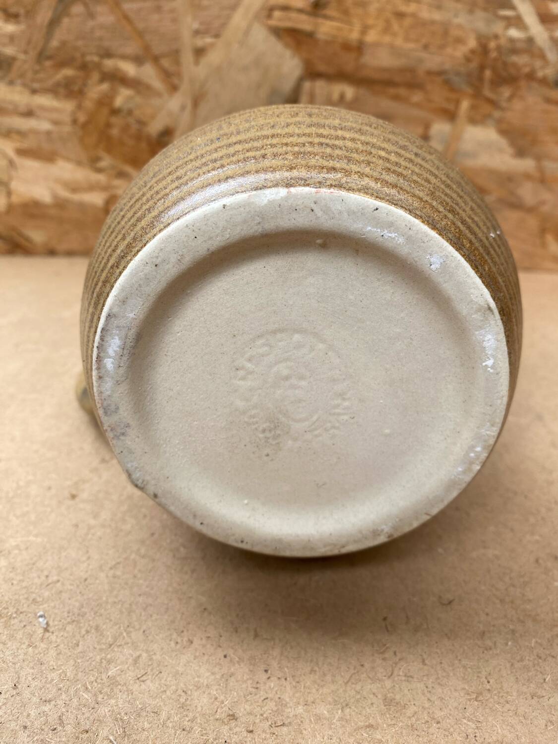 Old pitcher digoin stoneware beige made in france vintage