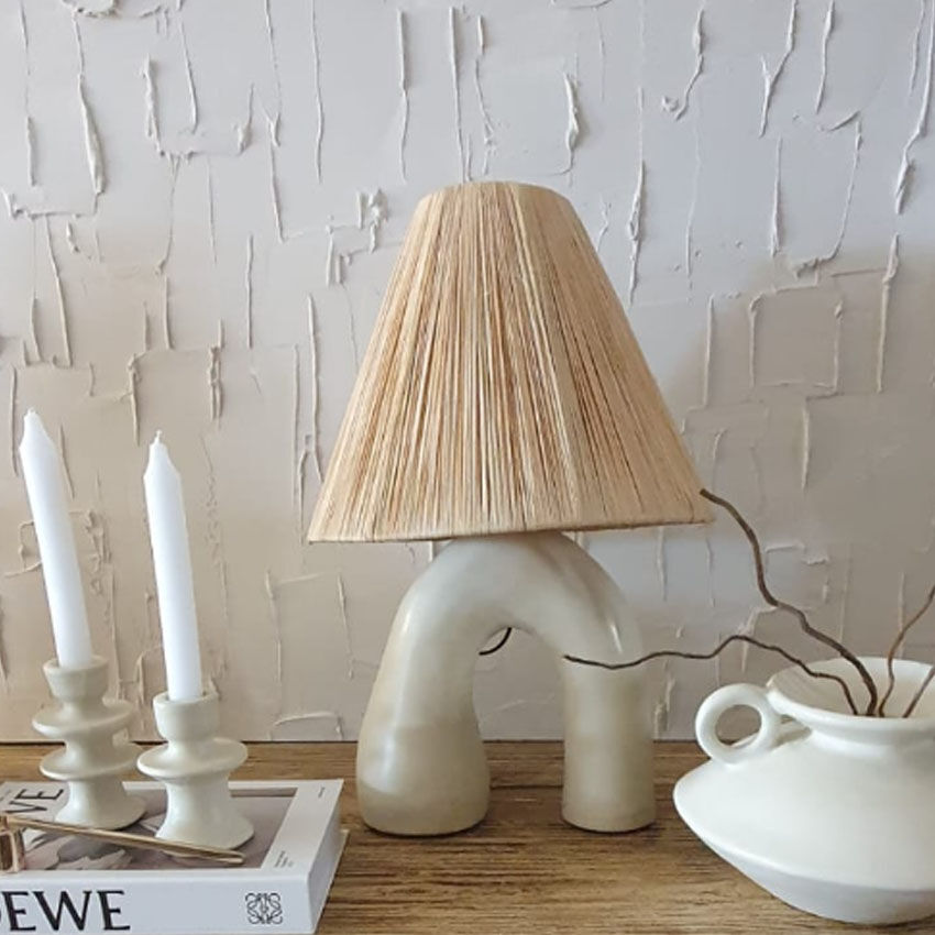 Tadelekt lamp with raffia shade