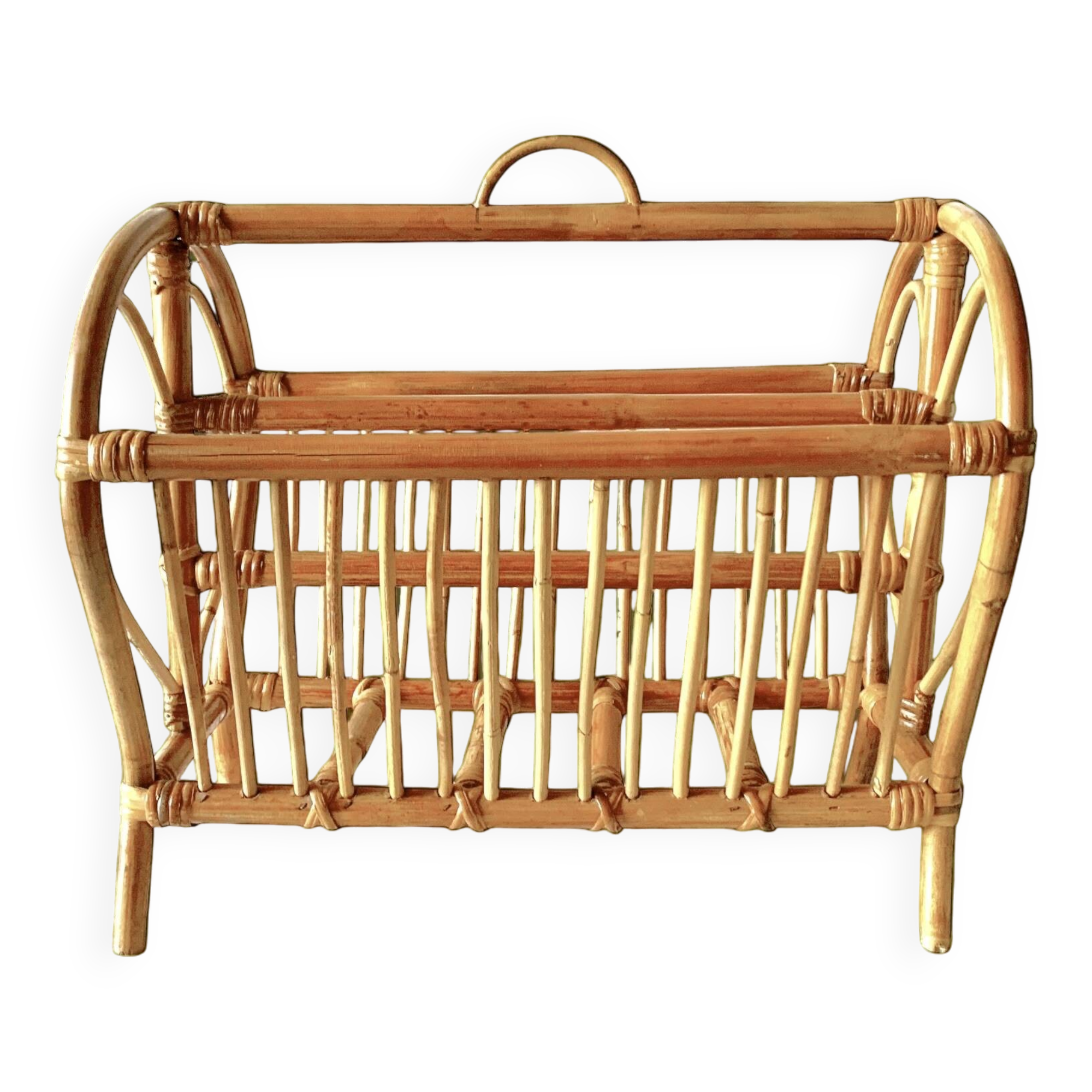 Vintage bamboo and rattan magazine rack