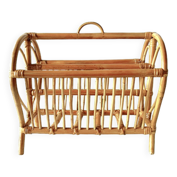 Vintage bamboo and rattan magazine rack