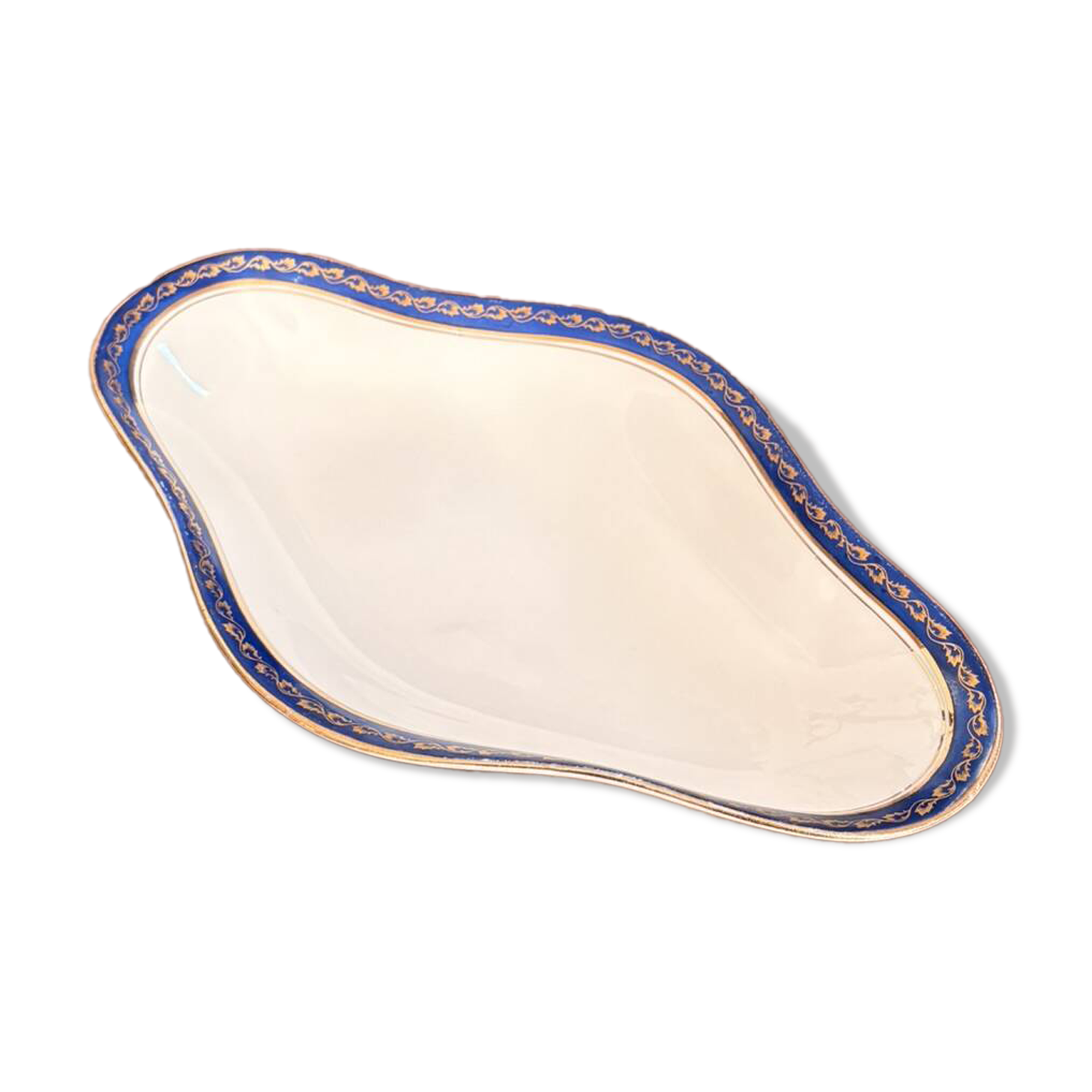 Plate, Ramekin, Salad Bowl 23cm, Limoges Porcelain, Blue and Gold, Betoule