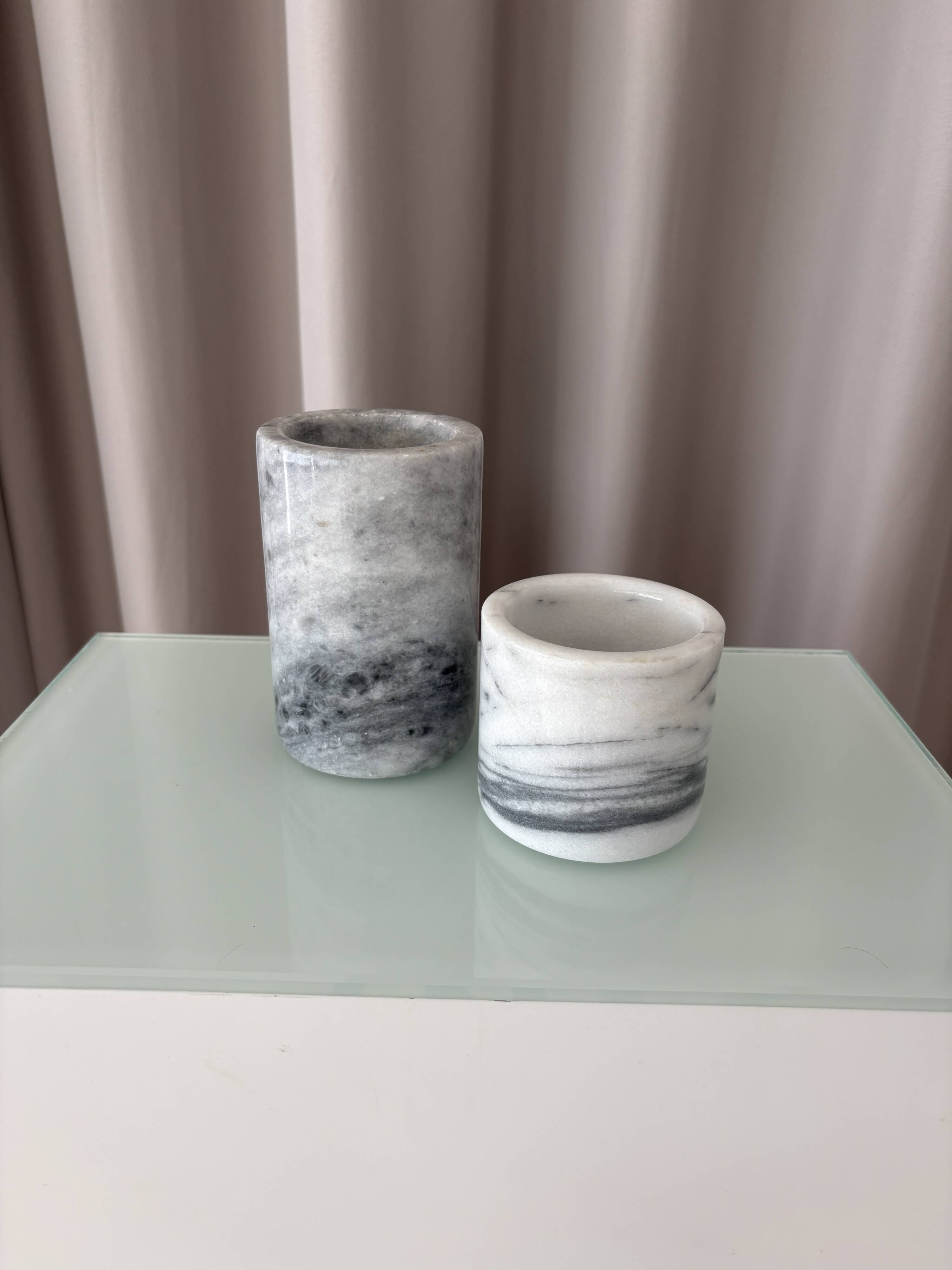 Vintage Carrara Marble Pot / Marble Pencil Holder / Toothbrush Holder / Des