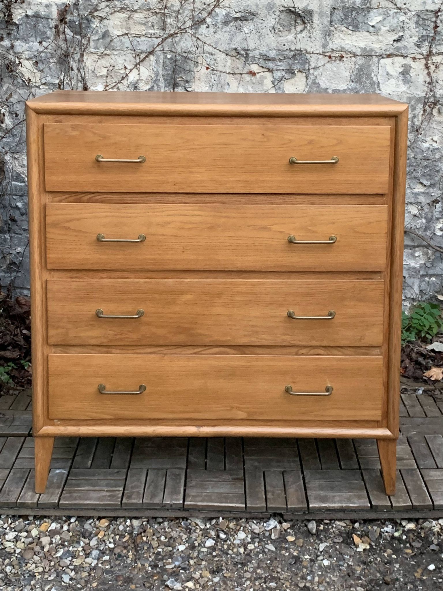 Vintage chest of drawers with compass feet, oak, original patina, 1950s