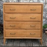 Vintage chest of drawers with compass feet, oak, original patina, 1950s