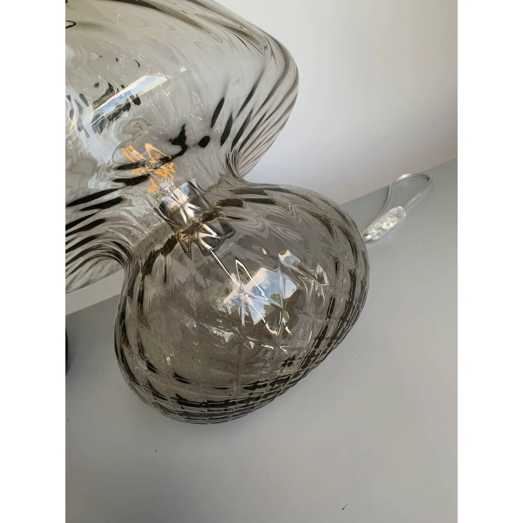Smoked Fumé Glass Table Lamp in Murano Style with Diamond-Processed “Ballot”