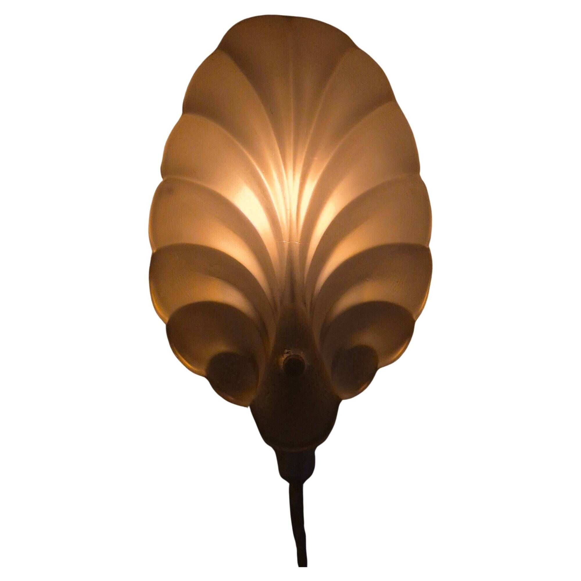 Shell-shaped frosted glass applique, Swedish Modern 1950s