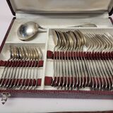 Old silver metal service with box