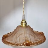 Art Deco pendant light in pink molded glass