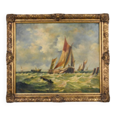 Tableau "Sailboats in Rough Seas" signed Albert Hess – Mid 20th century