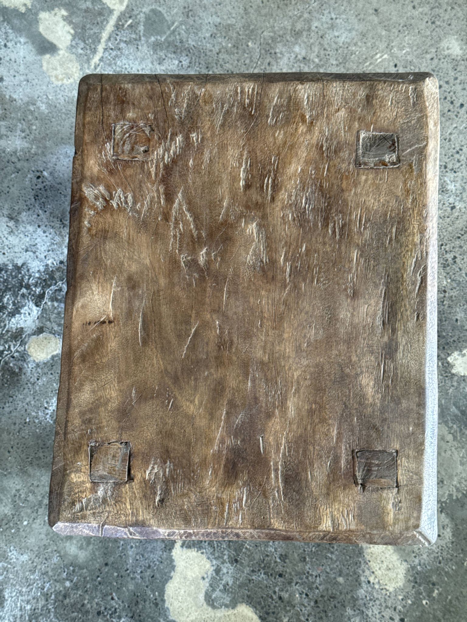 Small stool, rectangular accent stool in solid teak wabi-sabi H26
