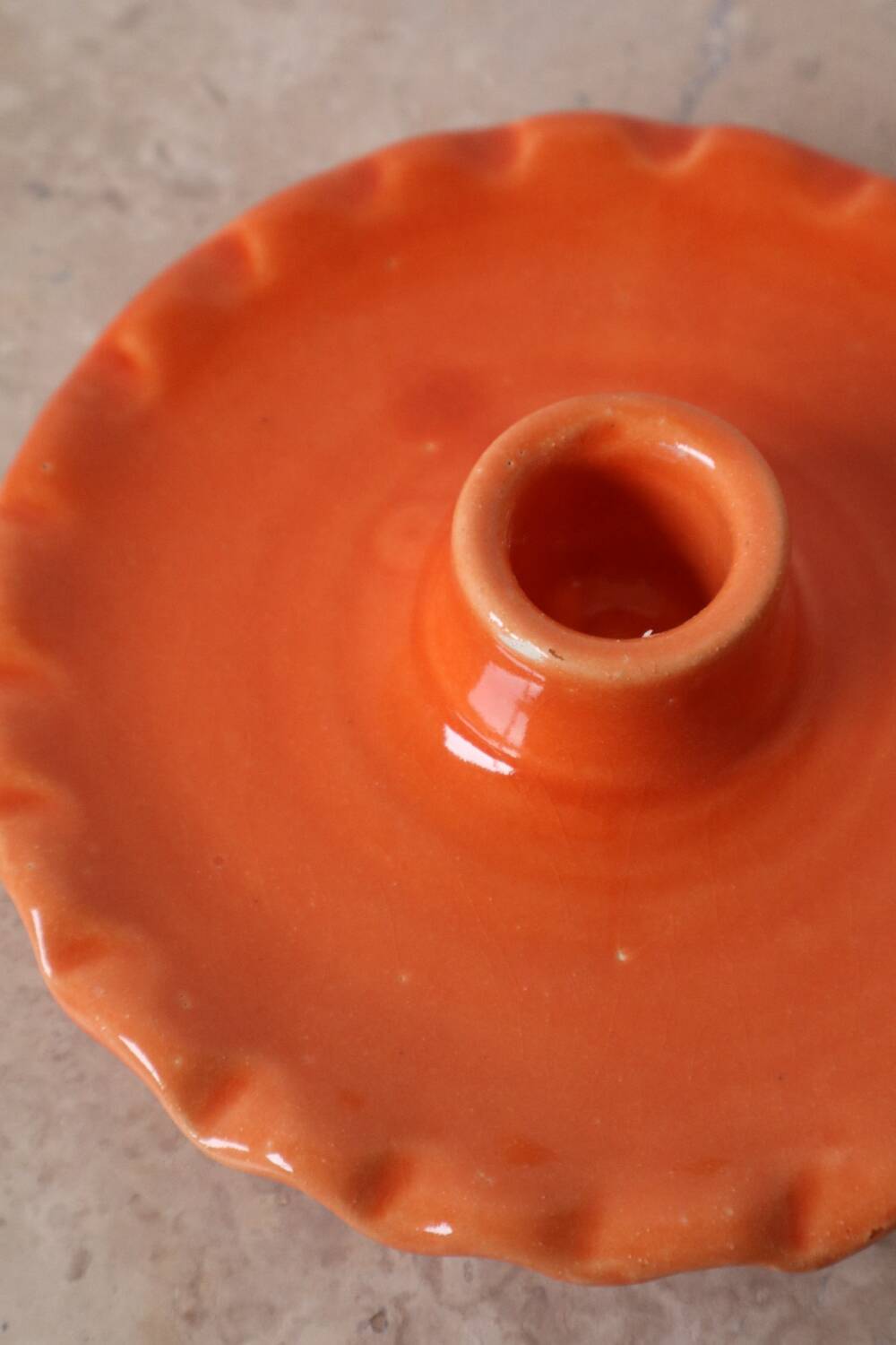 Orange ceramic candle holder serrated plate