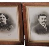 Lot of 2 victorian couple photo frames portrait ancestor painting woman and man xix france