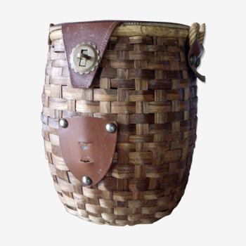 Panier ovale en osier et cuir