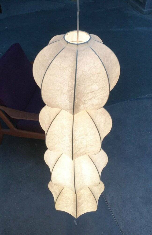 German cocoon pendant lamp from the mid-century by Friedel Wauer for Goldkant Leuchten, 1960s.