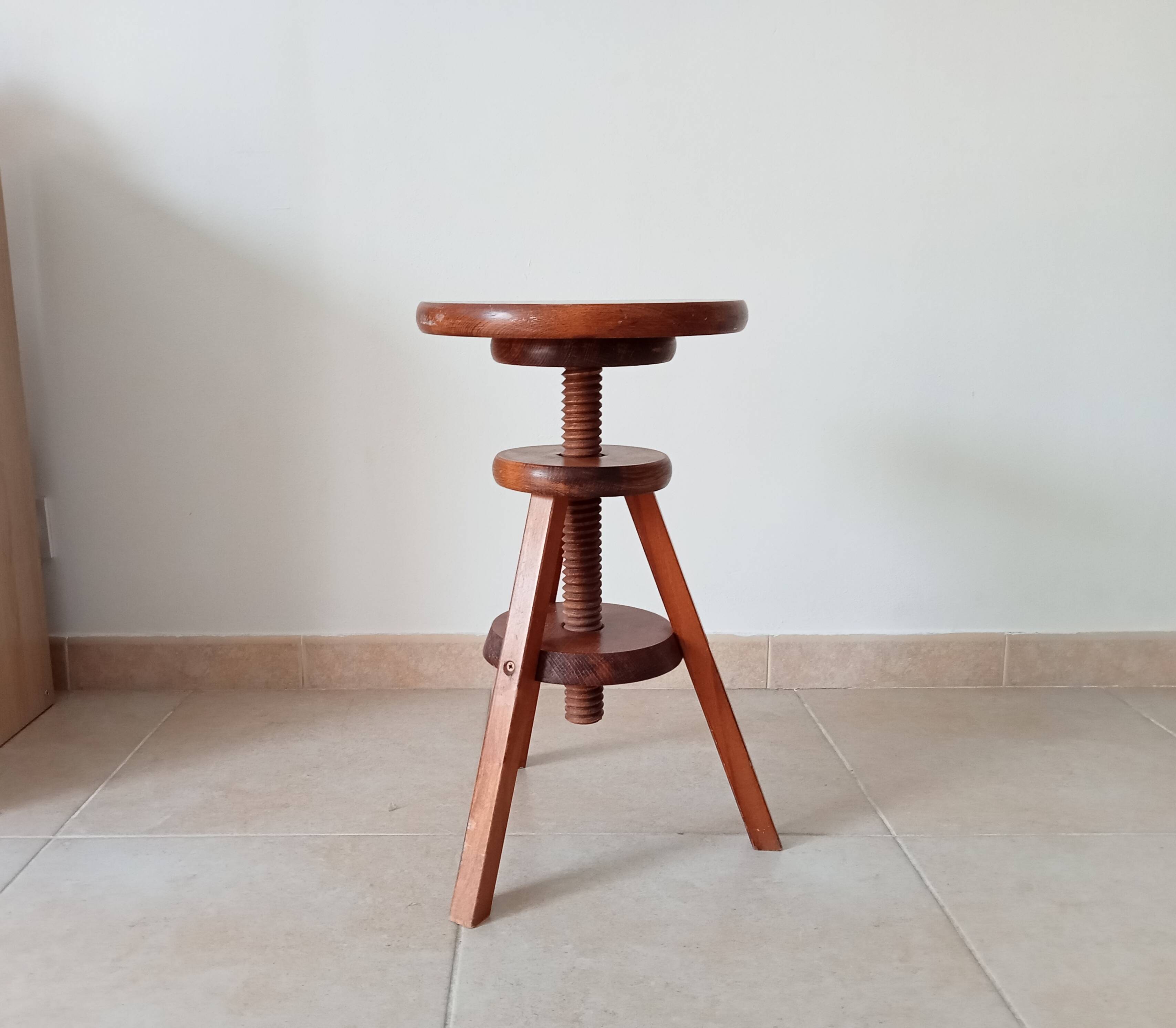 Vintage screw stool in solid oak