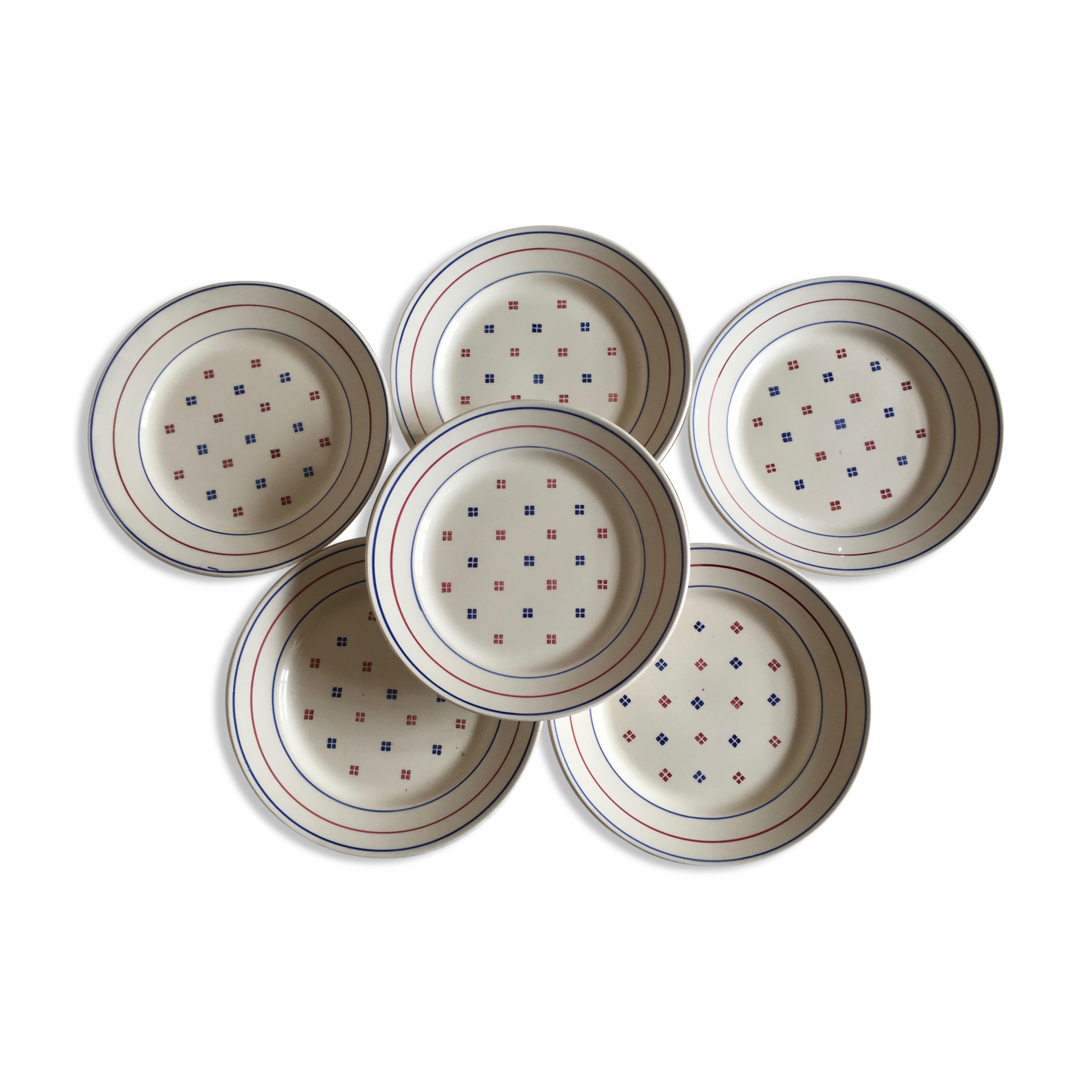 set of flat plates in lece of Lunéville 1960 décor Madeleine