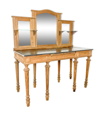 COIFFEUSE MEUBLE DE TOILETTE 1900 MARBRE MIROIR UN TIROIR PIEDS TOURNES L1306 50827