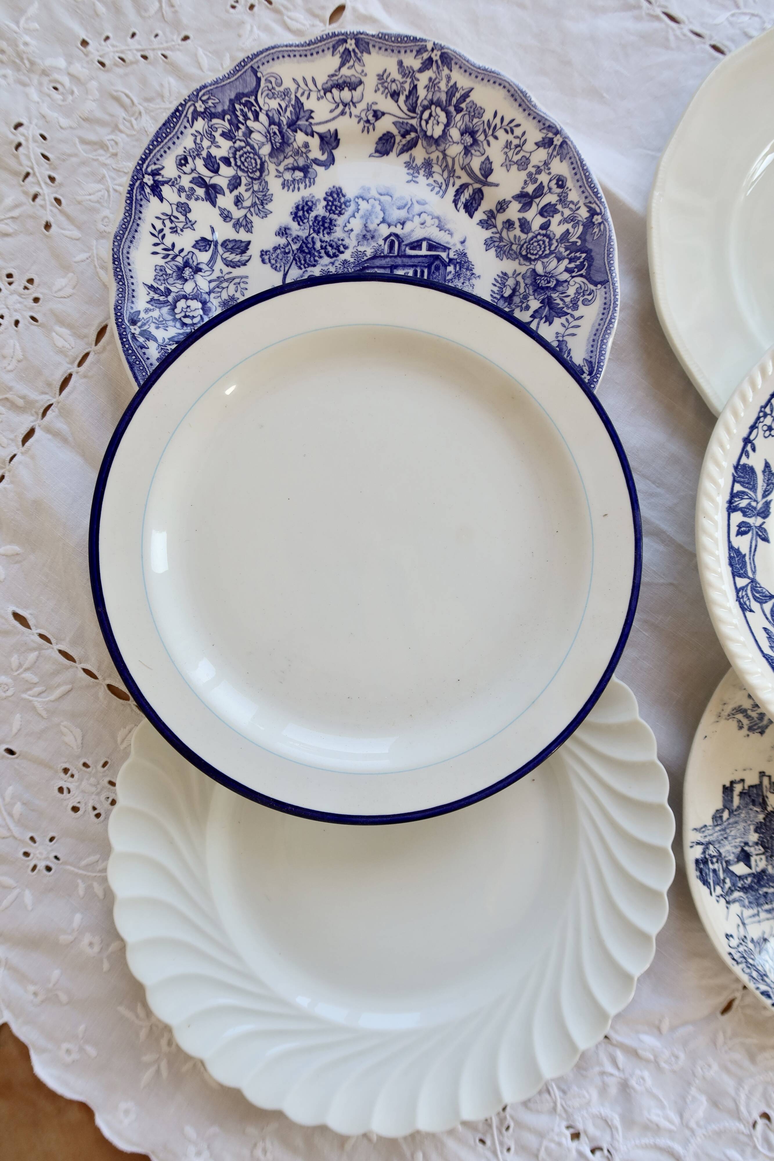 6 mismatched vintage blue and white dinner plates – Earthenware and porcelain