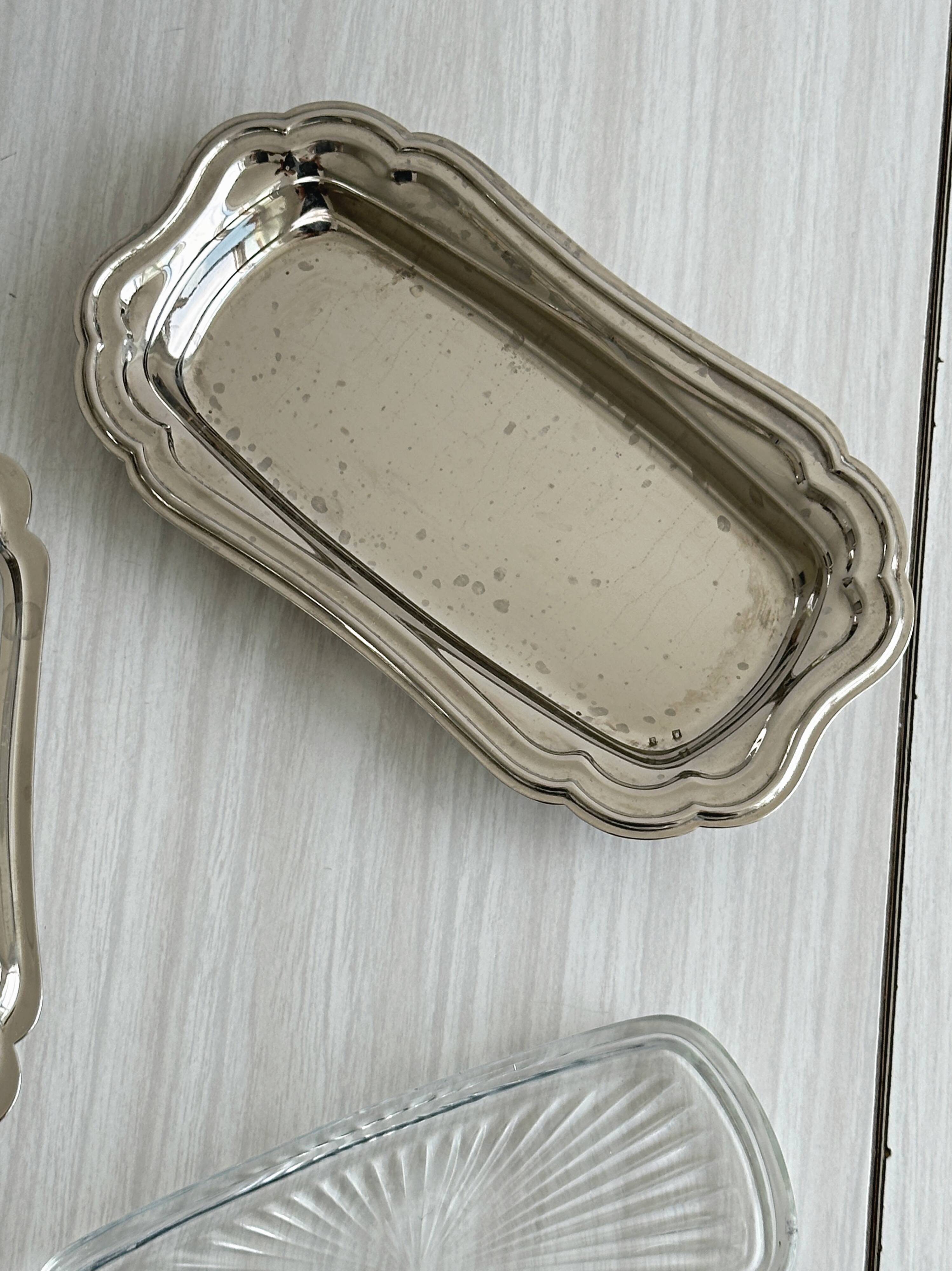 Antique silver-plated stainless steel butter dish