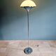 Modernist floor lamp in chromed metal and white satin glass