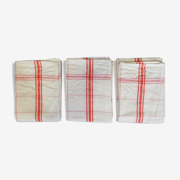Lot of 3 old red crossed bedding towels