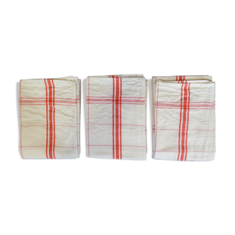 Lot of 3 old red crossed bedding towels