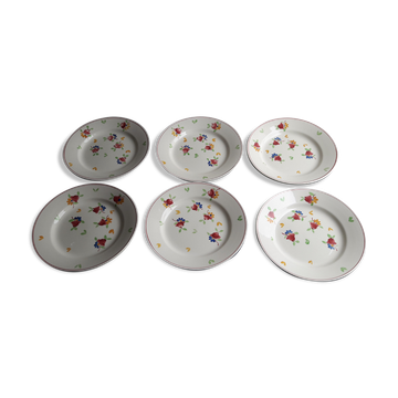 Set de 6 assiettes en faïence de Gien modèle Val de Loire peint à la main diam 21,5 cm