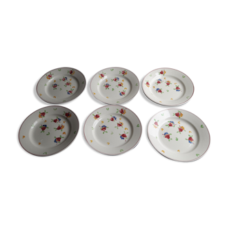 Set de 6 assiettes en faïence de Gien modèle Val de Loire peint à la main diam 21,5 cm