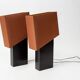 Pair of lamps, wooden base, France 1990s, new shades.