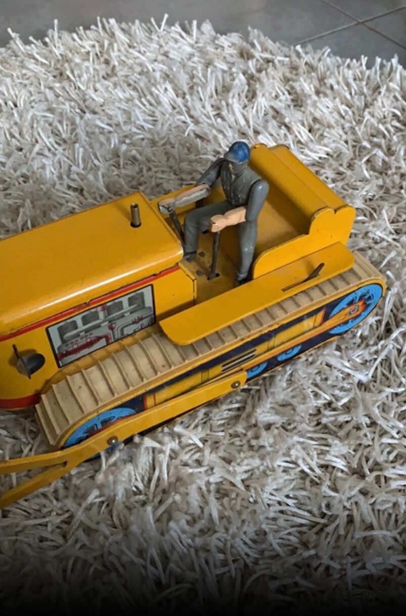 Bulldozer électrique Joustra En Tôle, Réf 454, Engin De Chantier TP, Pièce De Collection Vintage