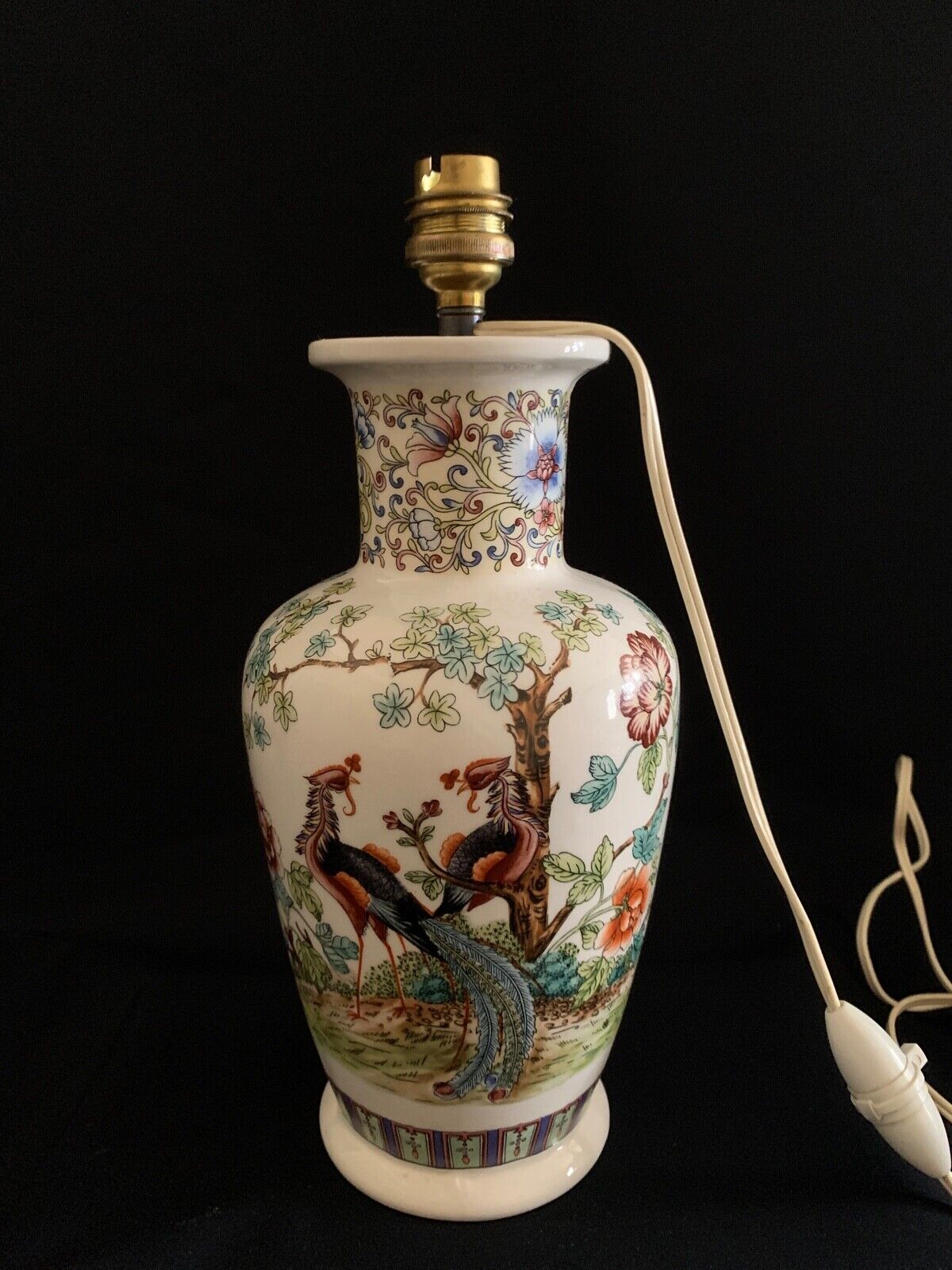Lamp foot, Chinese style, flowers, sinograms, porcelain, Italy