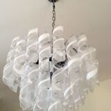 Lustre en verre de murano transparent et blanc « ricci » d70