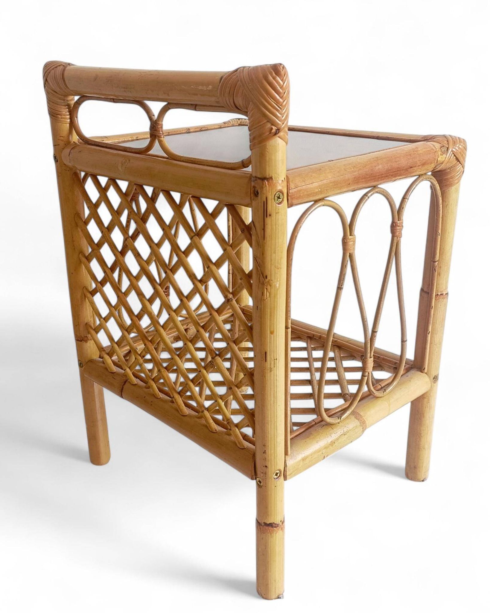 Mid-Century Bamboo and Rattan Nightstands, Spain, Hand-Crafted, 1970s