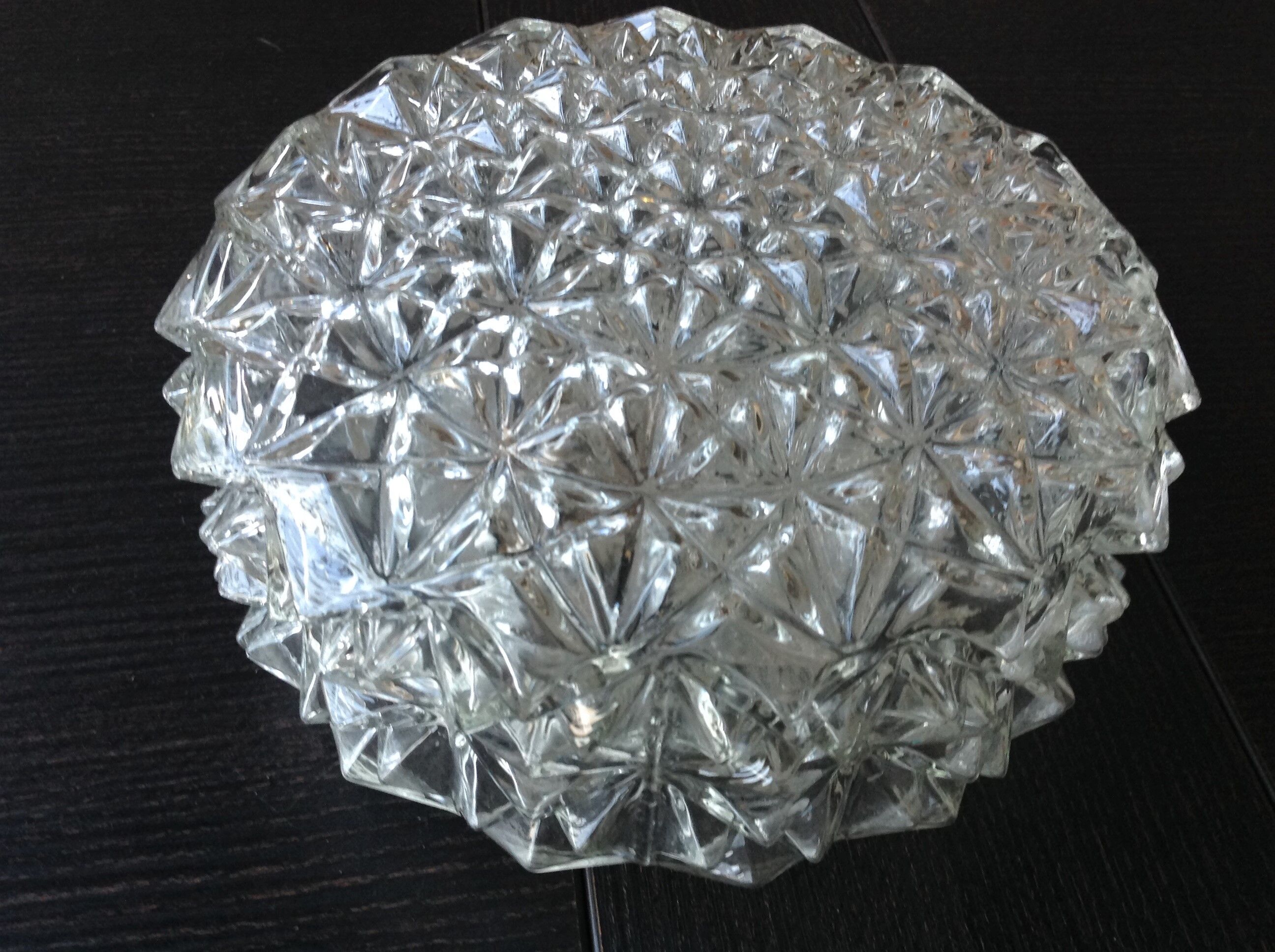 Vintage structured glass round ceiling lamp 60s-70s