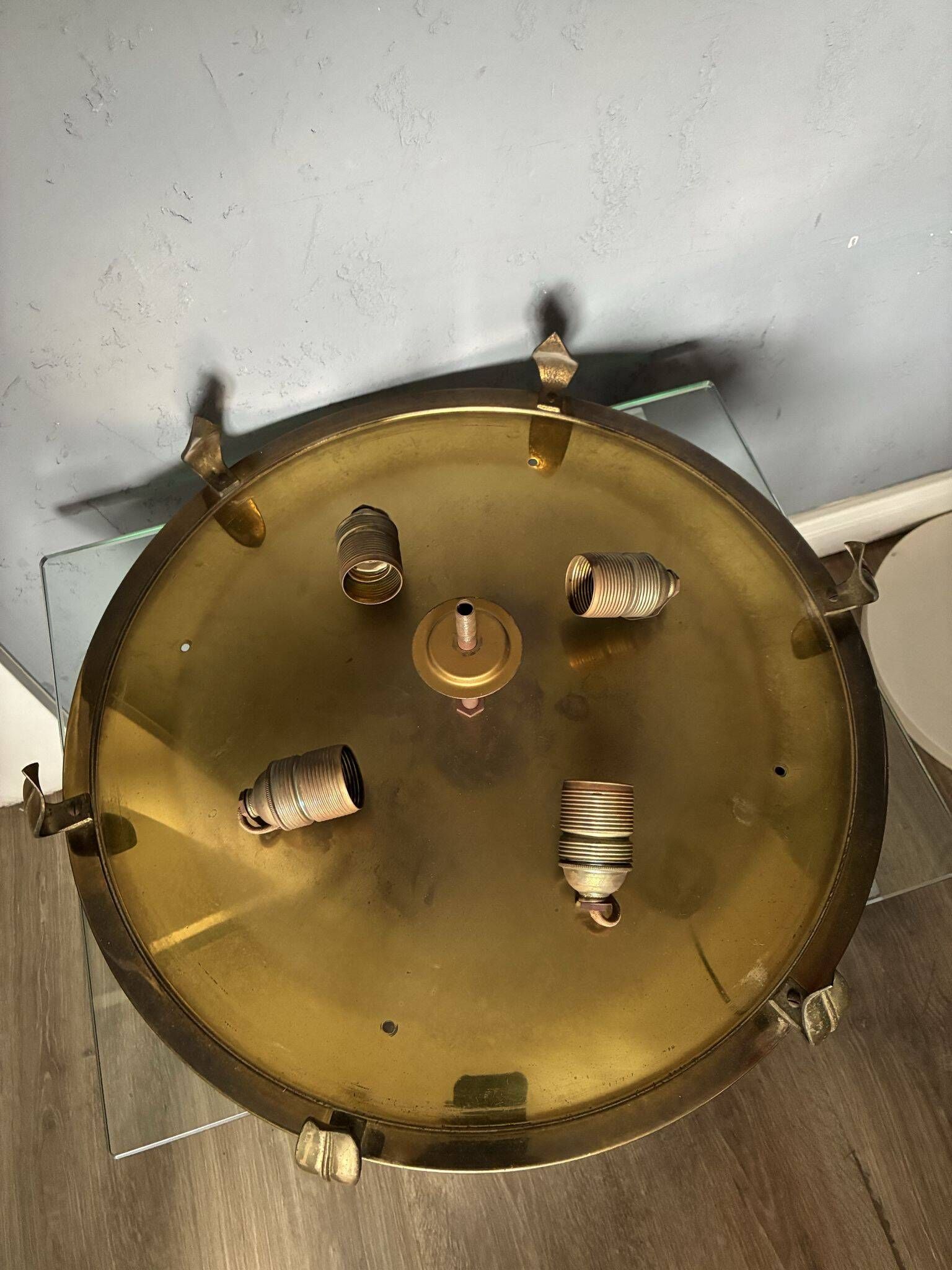 Large Art Deco ceiling light, brass and glass, 1920s