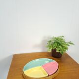 Pastel color bowls set in rattan basket vintage