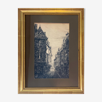 Tableau "Rue verrerie Dijon vers 1880" par Paul Deval Dessin à l'encre