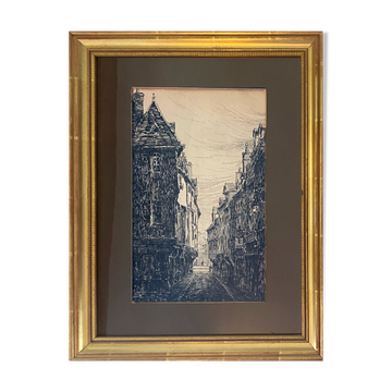 Painting "Rue verrerie Dijon circa 1880" by Paul Deval Ink drawing